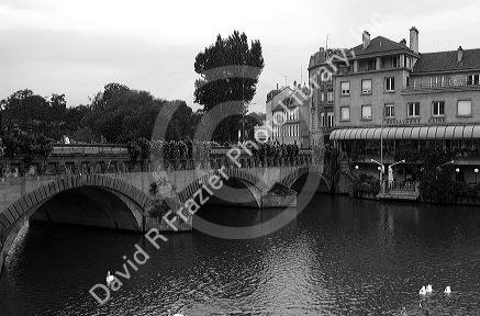 Bridge crossing a canal in Metz, France.