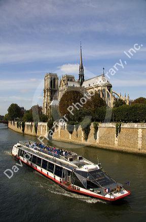 Notre Dame de Paris located along the Seine River in Paris, France.