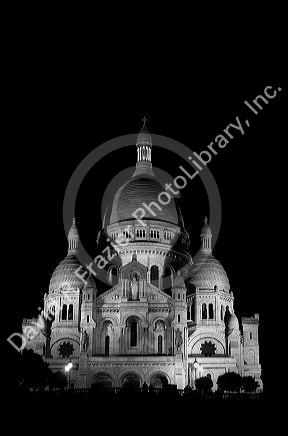 The Sacre-Coeur Basilica at night in Paris, France.