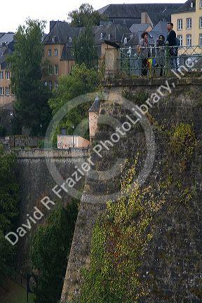 The Grund quarter along the Alzette River in central Luxembourg City, Luxembourg.
