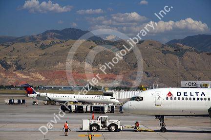 Delta Air Lines hub at the Salt Lake City International Airport in Salt Lake City, Utah, USA.