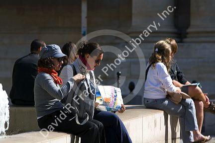 Students study near the Sorbonne in Paris, France.