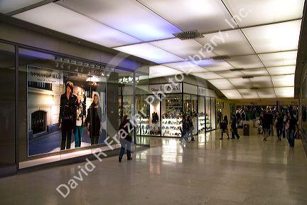 Storefronts in the Forum des Halles in Paris, France.