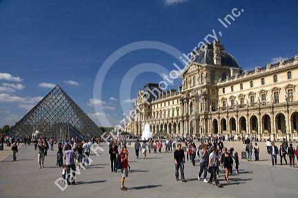 The glass pyramid at the Louvre Palace housing the Louvre Museum in Paris, France.