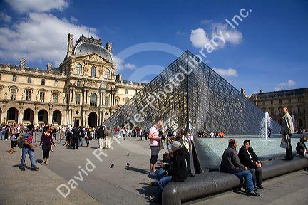 The glass pyramid at the Louvre Palace housing the Louvre Museum in Paris, France.