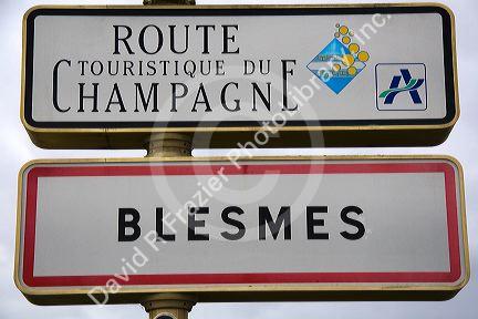 Tourism road signs for the Champagne province of northeast France.