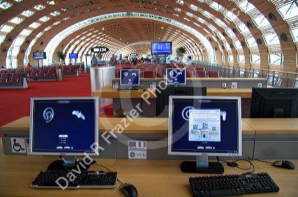 Interior of terminal E in the Paris-Charles de Gaulle Airport, Paris, France.