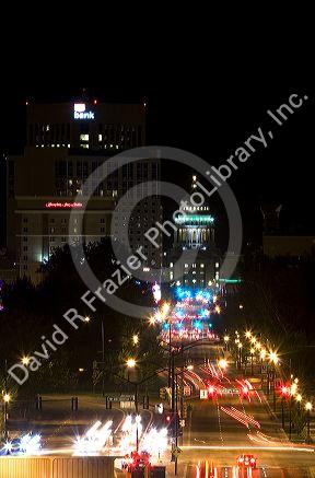 View of Capital Boulevard at night in Boise, Idaho.