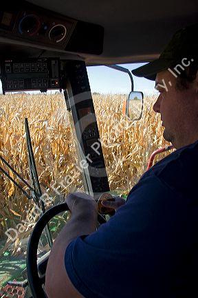 Combine corn harvester with computer and GPS in Ada County, Idaho.