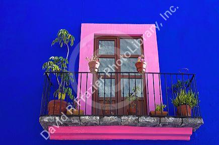 Colorful window on a building in the city of Puebla, Puebla, Mexico.