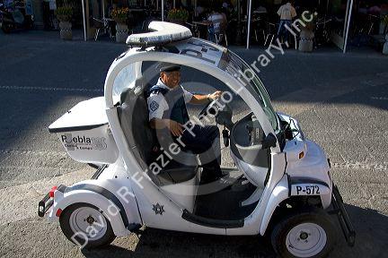 Electric police vehicle in the city of Puebla, Puebla, Mexico.