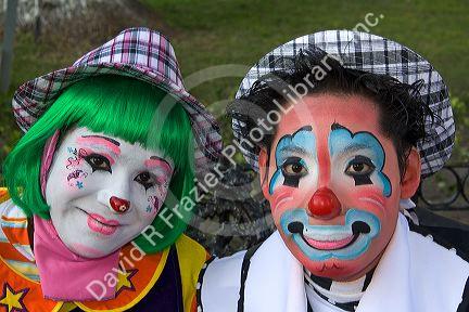 Male and female clown performers in the city of Puebla, Puebla, Mexico.
