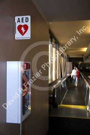 Automated external defibrillator or AED inside the Sky Harbor International Airport in Phoenix, Arizona.