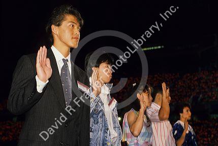 New american citizens being sworn in at a citizenship ceremony in Boise, Idaho.
