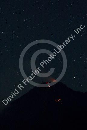 Arenal Volcano erupting with lava showing at night near La Fortuna, San Carlos, Costa Rica.