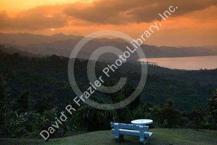 Sunset over Arenal Lake and the Cordillera Central from the Arenal Volcano National Park near La Fortuna, San Carlos, Costa Rica.
