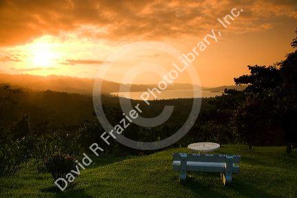 Sunset over Arenal Lake and the Cordillera Central from the Arenal Volcano National Park near La Fortuna, San Carlos, Costa Rica.