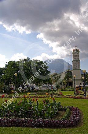 La Fortuna Church and Arenal Volcano at the town of La Fortuna, San Carlos, Costa Rica.