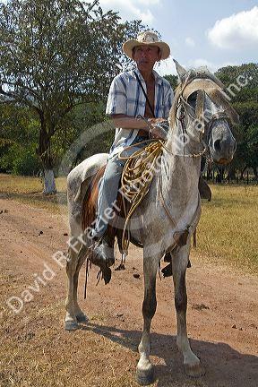 Costa Rican farmer with his horse near the town of Nicoya, Costa Rica. MR