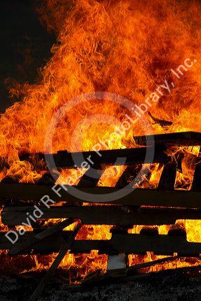 The flames of a bonfire in Boise, Idaho, USA.