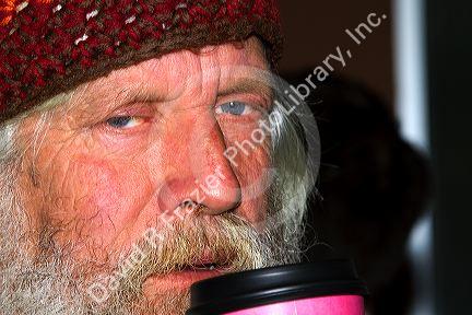 Elderly man in a coffee shop in Boise, Idaho, USA. MR