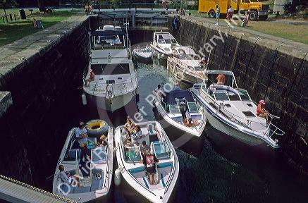 Locks on the Rideau Canal in Ontario, Canada.  Empty second of two images showing lock function.