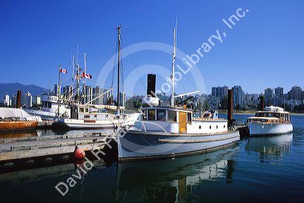 Boats docked at Maritime Museum in Vancouver, Canada.