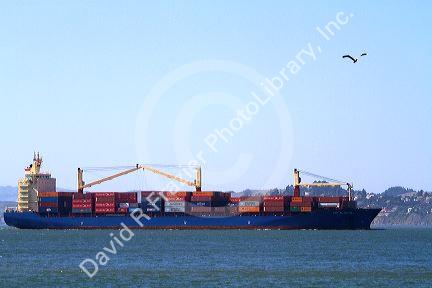 Container ship in San Francisco Bay, California, USA.