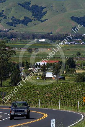 Truck traveling on Highway 121 through the Sonoma Valley, California, USA.