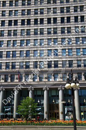 Building facade on Michigan Avenue in Chicago, Illinois, USA.