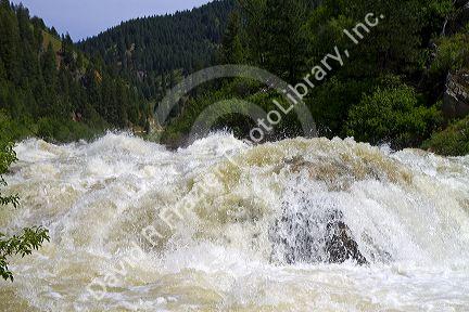 High water during spring runoff at Cascade Dam and the North Fork of the Payette River, Idaho, USA.