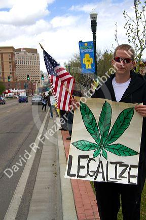 People rally for the legalization of medical marijuana in Boise, Idaho, USA.
