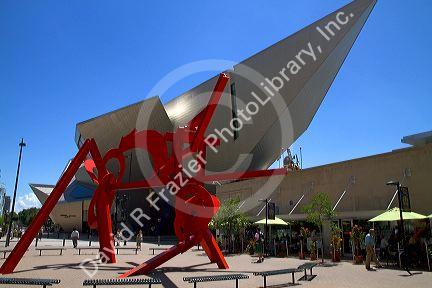 Lao Tzu public art sculpture by Mark di Suvero in front of the Denver Art Museum in Denver, Colorado, USA.