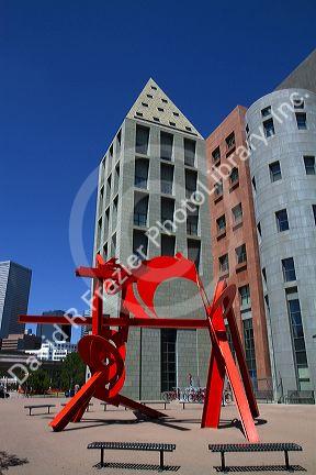 Lao Tzu public art sculpture by Mark di Suvero in front of the Denver Public Library in Denver, Colorado, USA.