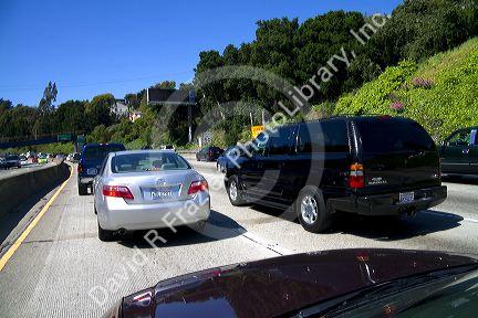 Automobile traffic on Highway 101 near San Francisco, California, USA.