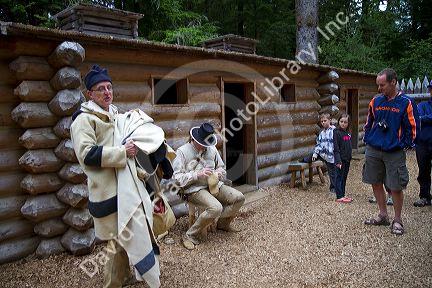 Historical reenactment at Fort Clatsop National Memorial near Astoria, Oregon, USA.