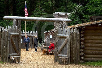 Historical reenactment at Fort Clatsop National Memorial near Astoria, Oregon, USA.