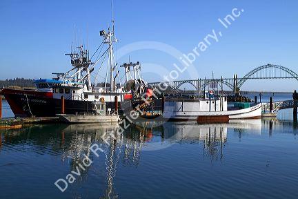 Boats in the harbor at Yaquina Bay, Newport, Oregon, USA.