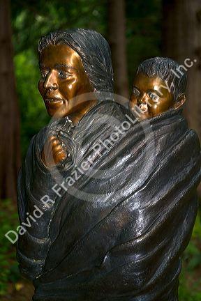 Bronze Sacagawea statue at Fort Clatsop near Astoria, Oregon, USA.