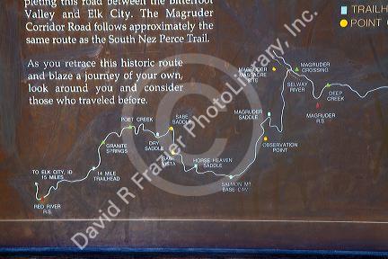 Signs marking the historic Magruder Corridor road that devides the Frannk Church-River of No Return Wilderness Area and the Selway-Bitterwoot Wilderness in Idaho, USA.