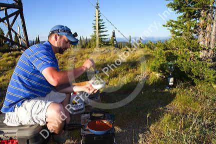 Camping near the Green Mountain Lookout tower along the historic Magruder Corridor road that devides the Frannk Church-River of No Return Wilderness Area and the Selway-Bitterwoot Wilderness in Idaho, USA.
