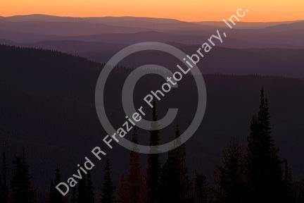 Sunset from the summit of Green Mountain along the historic Magruder Corridor road that devides the Frannk Church-River of No Return Wilderness Area and the Selway-Bitterwoot Wilderness in Idaho, USA.