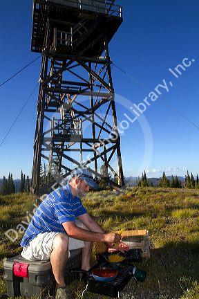 Camping near the Green Mountain Lookout tower along the historic Magruder Corridor road that devides the Frannk Church-River of No Return Wilderness Area and the Selway-Bitterwoot Wilderness in Idaho, USA.