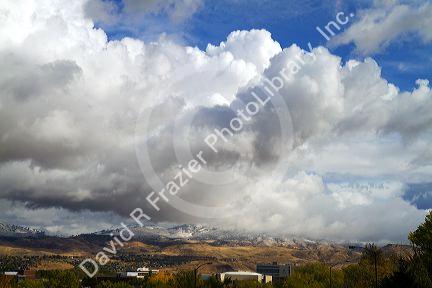 Cumulus clouds in the sky above Boise, Idaho, USA.