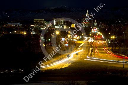 View of downtown Boise on a winter night, Idaho, USA.