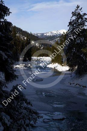The North Fork of the Payette River during winter, Valley County, Idaho, USA.