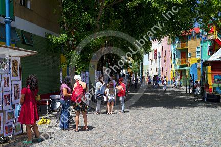 Pedestrian street in the La Boca barrio of Buenos Aires, Argentina.
