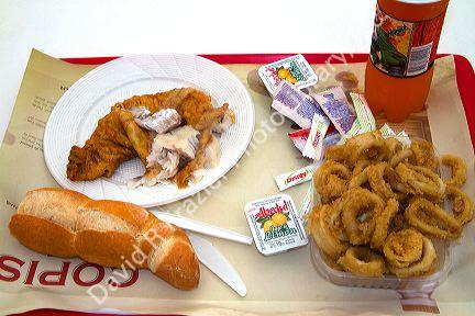 Seafood meal at a Fisherman Festival in Mar del Plata, Argentina.
