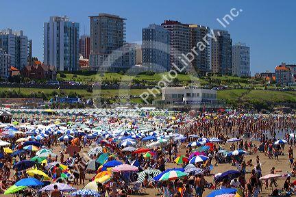 Beach scene at Mar del Plata, Argentina.