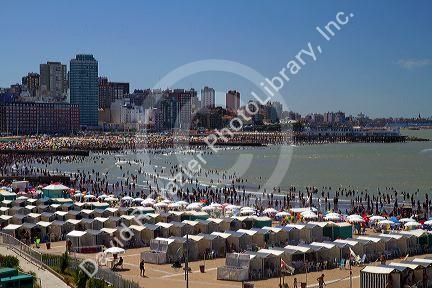 Beach scene at Mar del Plata, Argentina.